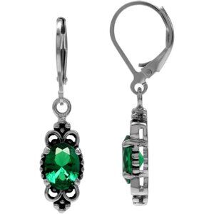 🆕 Women Green Leverback Dangle Earrings Oval Shape Sterling Bali Balinese Style